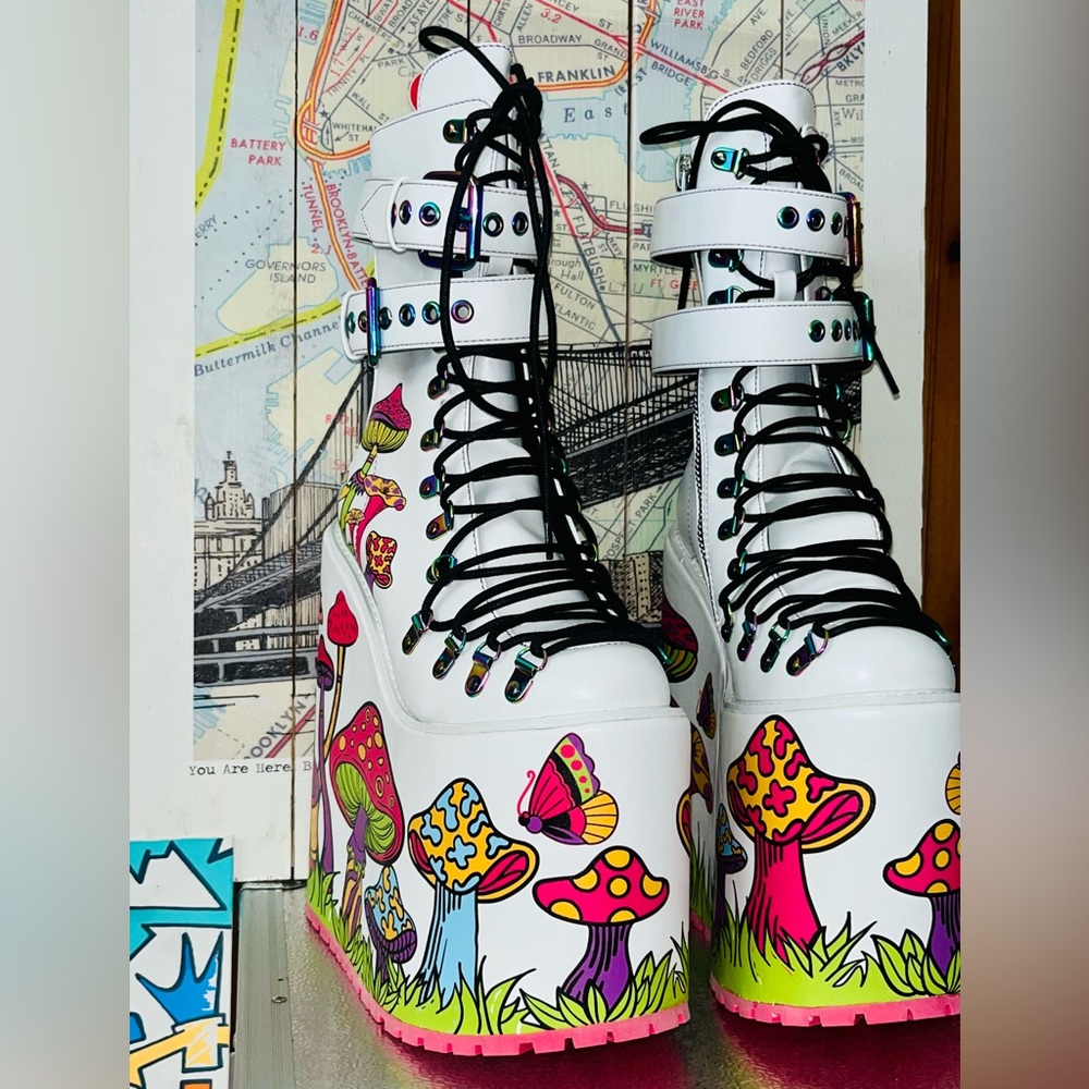 BNWT!! Current Mood Colorful Mushroom Mega Platform Boots